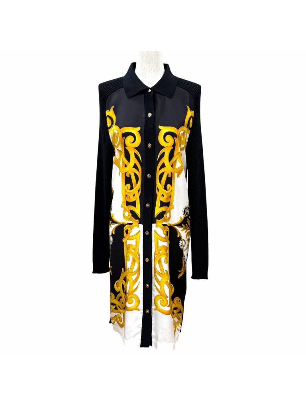 Versace Silk Cotton Blend Medusa Button Baroque Long Cardigan Knit Shirt Dress